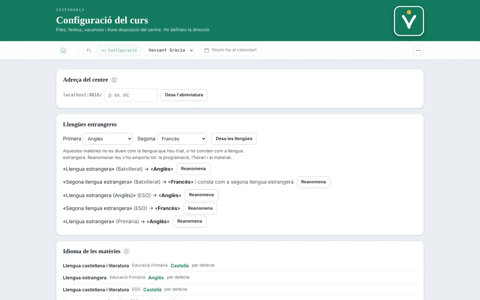 La configuración del curso