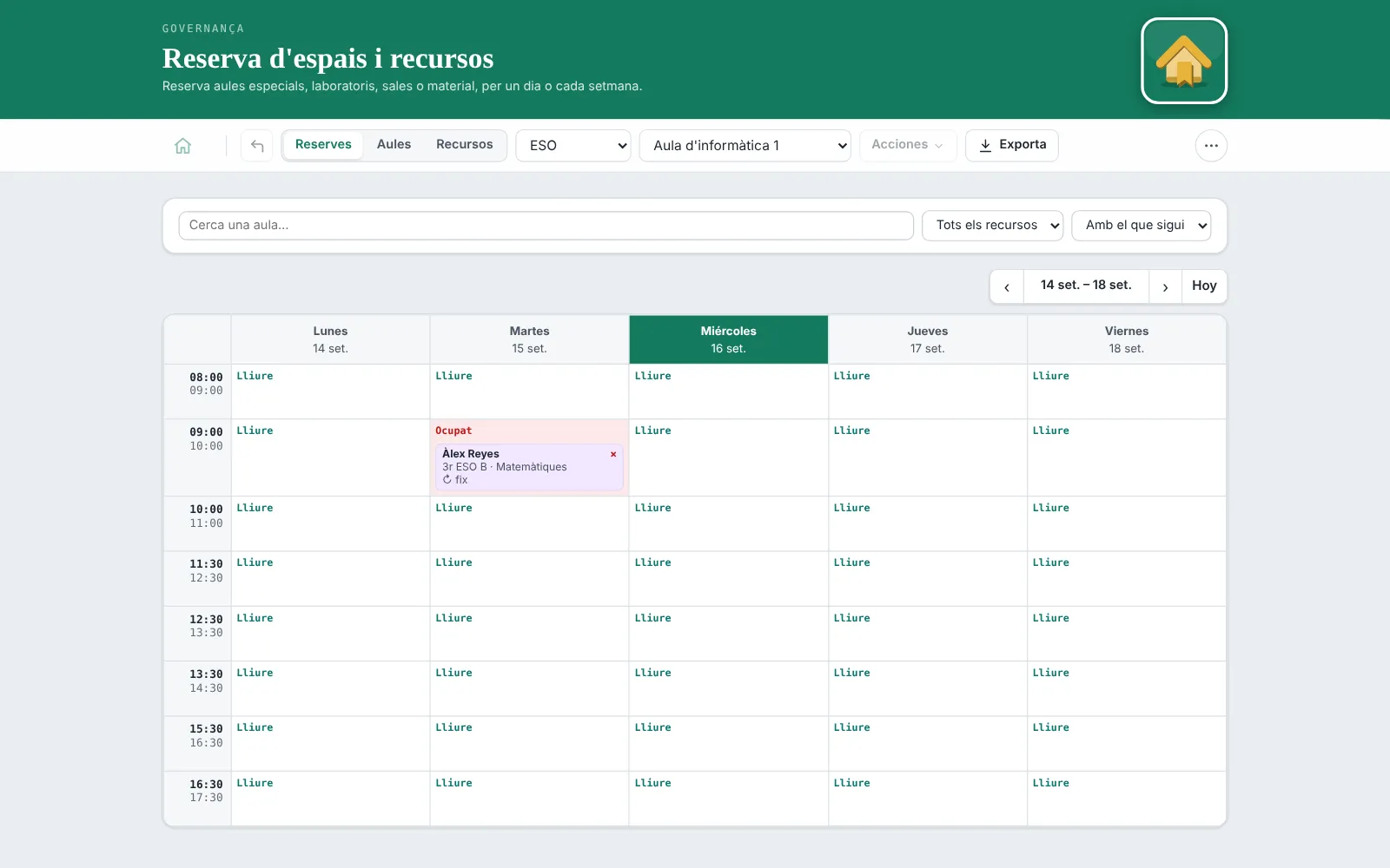 Espacios, calendario y anuncios